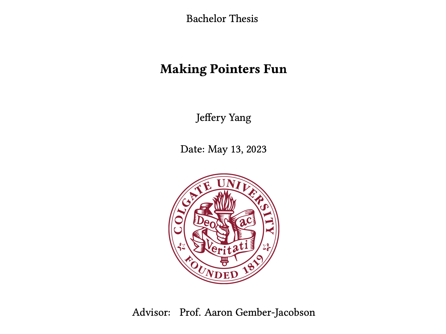 The cover for my senior thesis, Making Pointers Fun